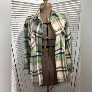 Zara Green and Brown Plaid Utility Jacket